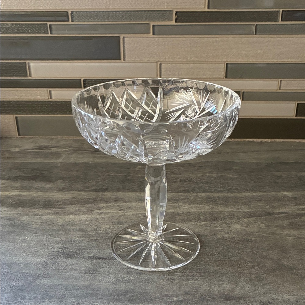Czech Bohemian Pinwheel Crystal Pedestal Candy Dish.